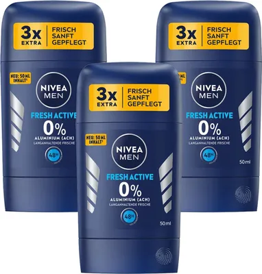Image de Déodorant Nivea Men Déodorant Stick Fresh Activ sans aluminium 50ml pack de 3