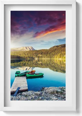 Produktbild von Flusslandschaft– Wandbild mit Rahmen – Gerahmtes Bild  – Wanddekoration – 40x60 cm – Weiß