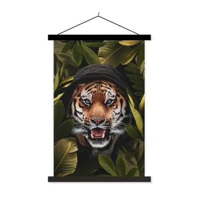 Produktbild von MuchoWow® Textilposter Tiger - Blätter - Pflanzen 40x60 cm mit schwarzem Rahmen - Wanddekorationen
