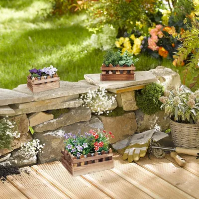 Produktbild von Holz-Pflanzentopf-Satz mit 3 Hebeformen - Pflanzentopf Fensterbank Balkon - Balkonpflanzentopf Natur mit verschiedenen Größen