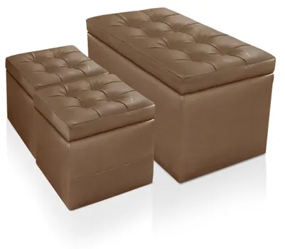 Image de MENZZO Banc Coffre Panky + 2 poufs Marron