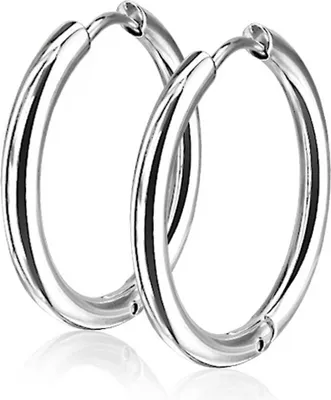 viva-adorno 15mm Ø Klappcreolen Ohrringe Edelstahl in verschiedenen Größen und Farben ER96, Silber