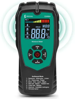 Productafbeelding van Houtvochtigheidsmeter, niet invasief, met 4 modi, lcd-display met achtergrondverlichting, vochtmeter voor hout en bouwmaterialen, gipsplaten
