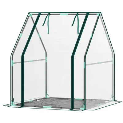 Produktbild von Gew?chshaus fš¹r den Au?enbereich mit Rei?verschlusstš¹r, wasserdichtem Boden und Stahlrahmen, 90 x 90 x 105 cm, transparent