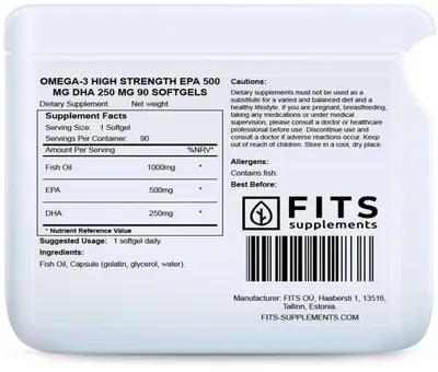 Image de Oméga-3 haute concentration : 500 mg d'EPA et 250 mg de DHA, 90 gélules molles