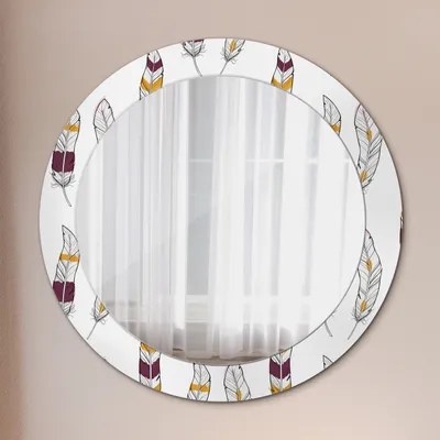 Produktbild von Spiegel Rund mit Aufdruck - Wandspiegel Design Wandmontage – Badspiegel - Federn - Runder: Ø70cm