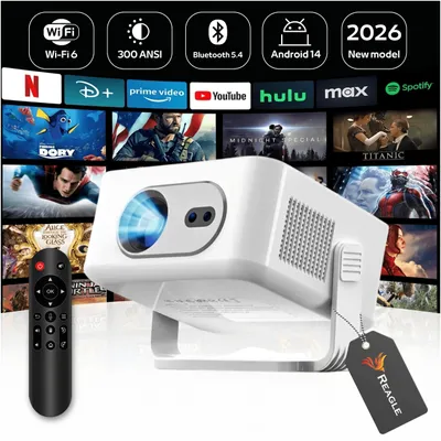 Immagine prodotto di Smart proiettore Android 14 4K 300 ANSI WiFi Bluetooth 6 Autofocus Keystone 150" Portatile Mini Proiettore Home Theater Reagle