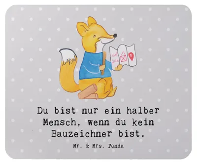 Produktbild von Mr. & Mrs. Panda Mauspad Bauzeichner Herz - Grau Pastell - Geschenk, Mousepad, Mouse Pad, gummi, pc, laptop