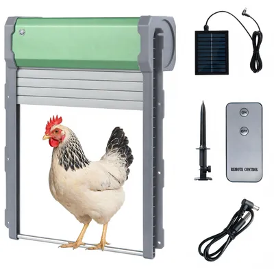 Produktbild von Automatische Hühnerklappe, Solar, elektrische Hühnertür, Lichtsensor, Timer, Fernbedienung, Einklemmschutz, Geflügel, Grün+Silber