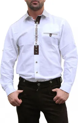 Produktbild von German Wear, Trachtenhemd für Trachten Lederhosen mit Verzierung Trachtenmode weiß , Größe:S