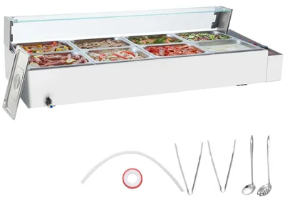 Produktbild von VEVOR 8-Pfannen Gewerblicher Speisenwärmer, 8 x 8QT Elektrischer Dampftisch mit Glasabdeckung, 1700W Edelstahl Buffet Bain Marie 86-185°F Temperaturregelung für Catering, Restaurants, Silber, 8 x 1/2 Pfannen