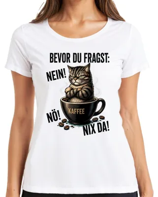 Immagine prodotto di Prima di chiedere: No, assolutamente niente. T-shirt con scritta "Caffè, gatto", stile sarcastico, per donna, colore bianco, taglia XL