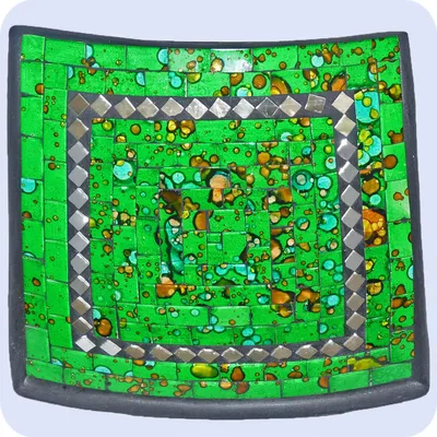 Produktbild von Mosaikschale Tonschale Glasschale Dekoschale Mosaik Kunsthandwerk Glassteine Deko Quadrat Spiegel groß, grün