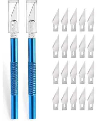Immagine prodotto di Set di coltelli per modellismo, 2 pezzi, con 20 lame di ricambio, colore blu. Taglierini di precisione per lavori artistici e fai-da-te