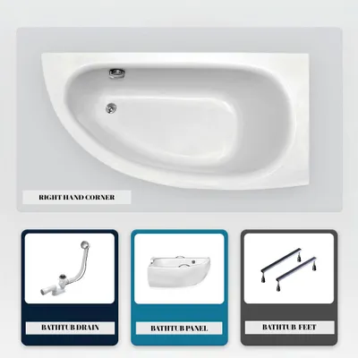 Produktbild von Asymmetrische Badewanne - 150 x 70 cm - Rechts - mit Verkleidung - mit Füßen - Ablaufgarnitur Chrom - MILENA