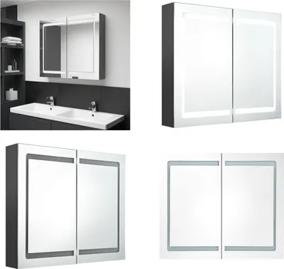 Image de vidaXL Armoire de toilette LED Gris 80x12x68 cm - Armoire de salle de bain - Armoire de toilette - Armoire de toilette