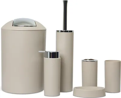 Produktbild von 6-teiliges Bad Accessoire Set | Badezimmer Set Calvo schwarz matt, 6-teilig aus Kunststoff Beige