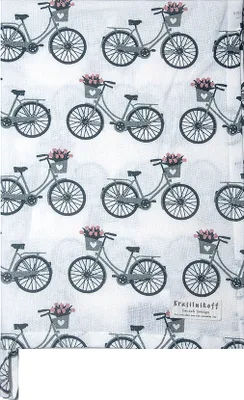 Produktbild von Krasilnikoff Geschirrtuch Fahrrad mit Blumenkorb - grau