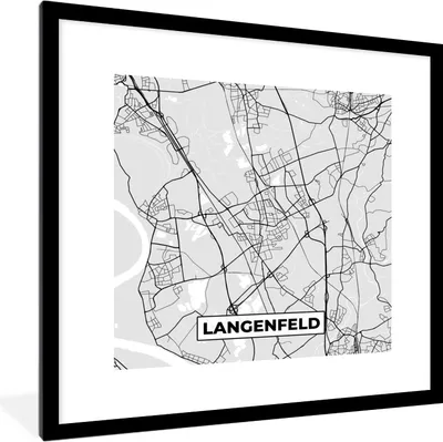 Produktbild von MuchoWow® Gerahmtes Poster Deutschland - Stadtplan - Langenfeld - Karte 40x40 cm - Poster mit Schwarzem Bilderrahmen Wandposter Rahmen Foto Bilder - Poster - Plakat im Rahmen