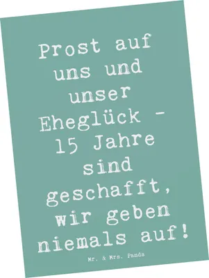 Produktbild von Mr. & Mrs. Panda Postkarte Spruch 15. Hochzeitstag Gläserne Hochzeit - Meeresbrise - Geschenk, Motivkarte, handgemachte Geschenke, Ansichtskarten, Postkarten, bildkarte