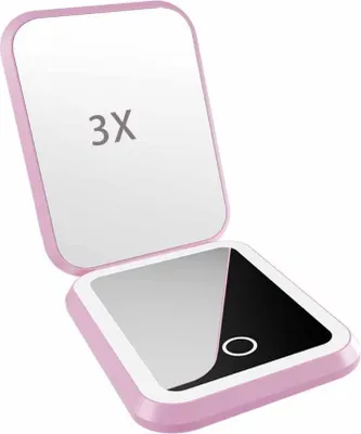 Produktbild von INF Wiederaufladbarer LED Schminkspiegel mit 3x Vergrößerung - Kompaktspiegel Rosa