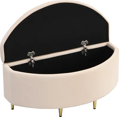 Produktbild von Abrihome Sitzbank mit Stauraum, 90 x 40 cm Polsterbank mit Samt, Fußhocker mit Metallbeinen, Beige