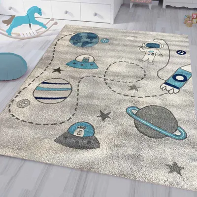 Produktbild von Kinderteppich Kinderzimmer Teppich Baby Grau kinderteppich  Kinderteppich Kinderzimmer Teppich Kurzflor Baby Grau Jungen&Mädchen, Maße:160x220 cm