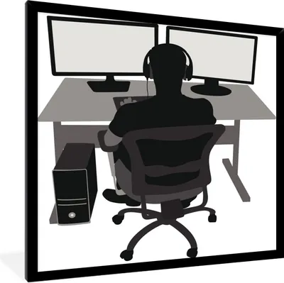 Produktbild von MuchoWow® Gerahmtes Poster Gamer - Computer - Büro - Illustration 40x40 cm - Poster mit Schwarzem Bilderrahmen Wandposter Rahmen Foto Bilder - Mit Rahmen - Wanddekoration Schlafzimmer