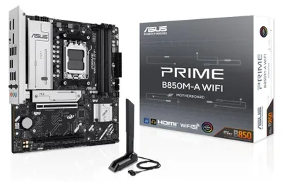 Obrázok produktu pre ASUS PRIME B850M-A WIFI, AMD, Pätica AM5, AMD Ryzen 7000 Series, AMD Ryzen 8000 Series, AMD Ryzen 9000 Series, DDR5-SDRAM, 256 GB, DIMM