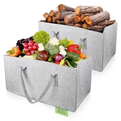 Zdjęcie produktu dla Torba filcowa XXL, 61x32x32 cm, pojemność 60 litrów, torba na zakupy z rączkami, kolor szary, 2 sztuki