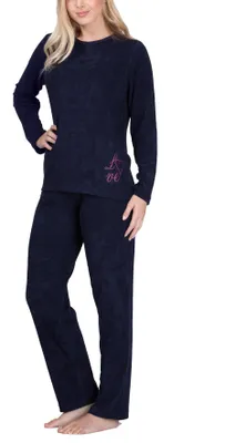 Produktbild von Moonline Frottee-Schlafanzug für Damen mit Motivdruck ; Marine , 36/38