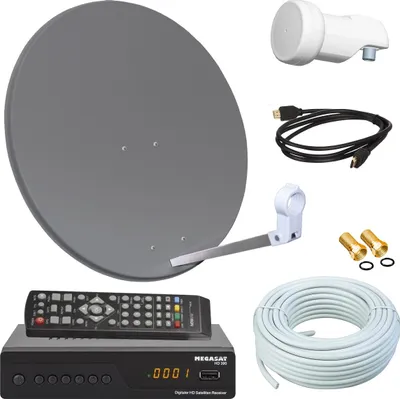 Produktbild von netshop 25 Digital SAT Anlage 60cm + HD RECEIVER + 10m Kabel + Opticum single LNB = HD Komplett Set (3 Farben wählbar)