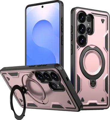 Produktbild von Dual Layer Hülle für Samsung Galaxy S26 Ultra mit Ring Ständer Magnetisch Stoßfest Handyhülle Roségold