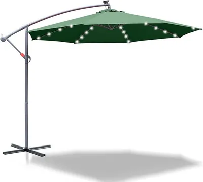 Produktbild von Ampelschirm mit/ohne LED Solar Sonnenschirm ? 300/350 cm mit Kurbel| Ampelschirm mit Ständer | Gartenschirm Sonnenschutz UV-Schutz | Kurbelschirm Marktschirm wasserdicht