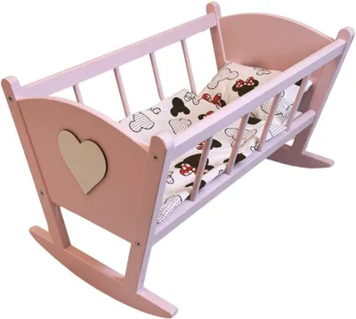 Produktbild von GOLDKIDS - Puppenbett Holz - Baby Puppen Bett Puppenwiege mit Bettwäscheset aus Baumwolle - Rosa - 53 x 33 x 32 cm