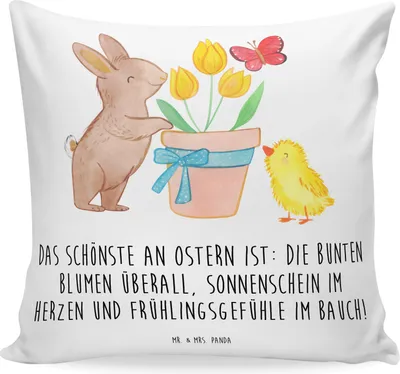 Produktbild von Mr. & Mrs. Panda 40x40 Kissen Hase Küken - Weiß - Geschenk, Deko, Ostern, Sofa, Ostergeschenk, kuschelkissen, Sofakissen, Dekokissen, bedruckt
