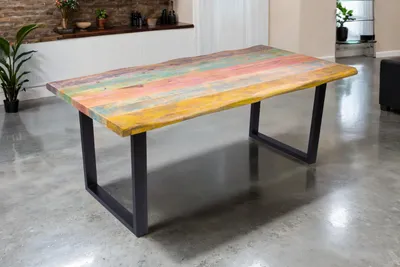 Produktbild von Esszimmertisch Baumkante 160 x 85 cm Mangoholz Bunt massiv U-Gestell schwarz Esstisch LIBRO