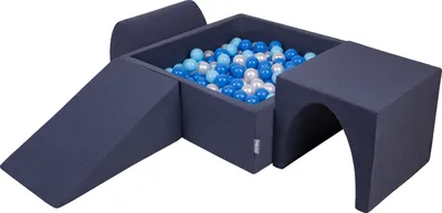 Produktbild von KiddyMoon spielplatz aus schaumstoff mit quadrat bällebad (200 bälle) ballgruben für babys spielbad hindernisläufen, hergestellt in der eu, dunkelblau:babyblue/blau/perle