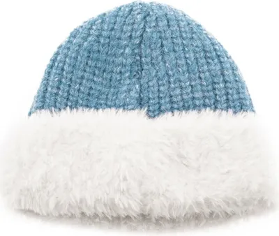 Produktbild von Strickmütze mit weißem Plüsch Wintermütze OneSize für Uni mit Innenfutter Blau