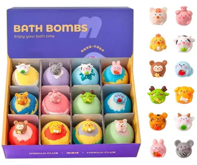 Immagine prodotto di Set regalo di bombe da bagno per bambini con sorprese, 12 palline da bagno biologiche con giocattoli, 12 profumi diversi