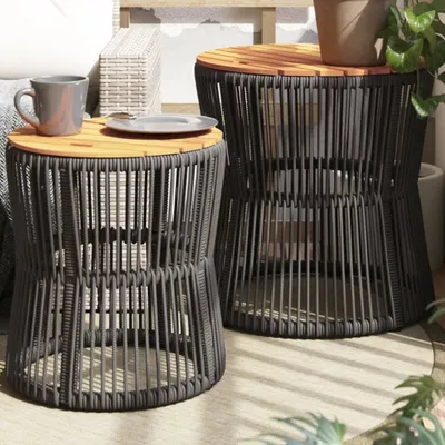 Produktbild von Garten-Beistelltische 2 Stk. mit Holzplatte Grau Poly Rattan 366292