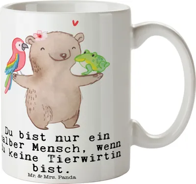 Produktbild von Mr. & Mrs. Panda Teetasse Tierwirtin Herz - Weiß - Geschenk, Spruch, Keramiktasse, Witzig, Tasse, Lustig, Bauernhof, Kaffeetasse, Landwirtin, schöne, Kaffeebecher