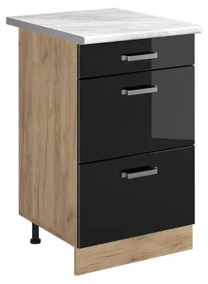 Immagine prodotto di Mobiletto base per cucina Vicco R-Line Nero lucido/Rovere dorato 50 cm piano di lavoro Marmo, Model 69999