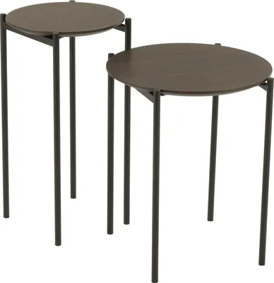 Produktbild von 2-teiliges Set runder Beistelltische aus Holz und Metall