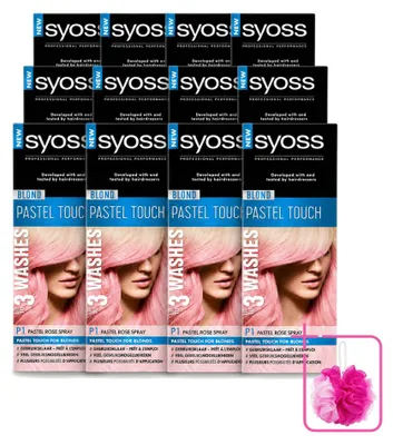 Imagen del producto de 12 unidades de spray de coloración para el cabello Syoss Color Blond Pastel Touch P1, color rosa pastel, pack ahorro