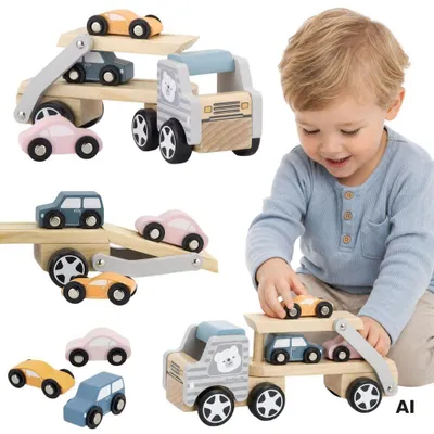 Productafbeelding van Viga Polarb houten speelgoedauto met Montessori-auto's
