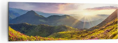 Produktbild von Bild auf Leinwand - Leinwandbild - Gebirge Wiese Landschaft Wald - 160x50cm - Wand Bild - Wanddeko - Leinwanddruck - Bilder - Kunstdruck - Wanddekoration - Leinwand bilder - Wandkunst - AB160x50-3152