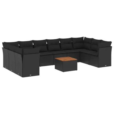 Produktbild von 11-tlg. Garten-Sofagarnitur mit Kissen Schwarz Poly Rattan