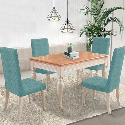 Produktbild von Set aus 4 Wohnzimmertischhüllen, verstellbare Wohnzimmertischhüllen mit Rückenlehne, sehr verstellbar, universelle Passform, einfach zu installieren, maschinell waschbar, für Wohnzimmer, Esszimmer und Küchen geeignet, matcha grün.