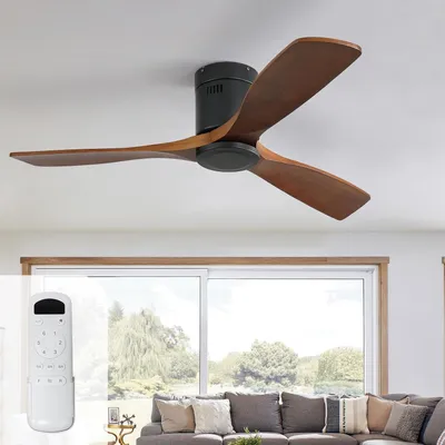 Immagine prodotto di Ventilatore a soffitto con telecomando, diametro 132 cm, realizzato in legno massello, 6 velocità, timer, motore DC, modalità estiva/invernale, funzionamento silenzioso
